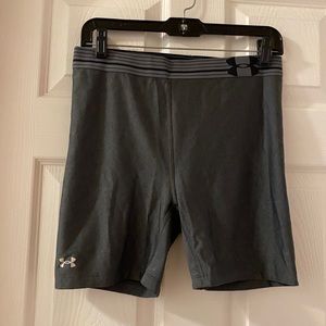 Under armour gray, high rise, spandex shorts